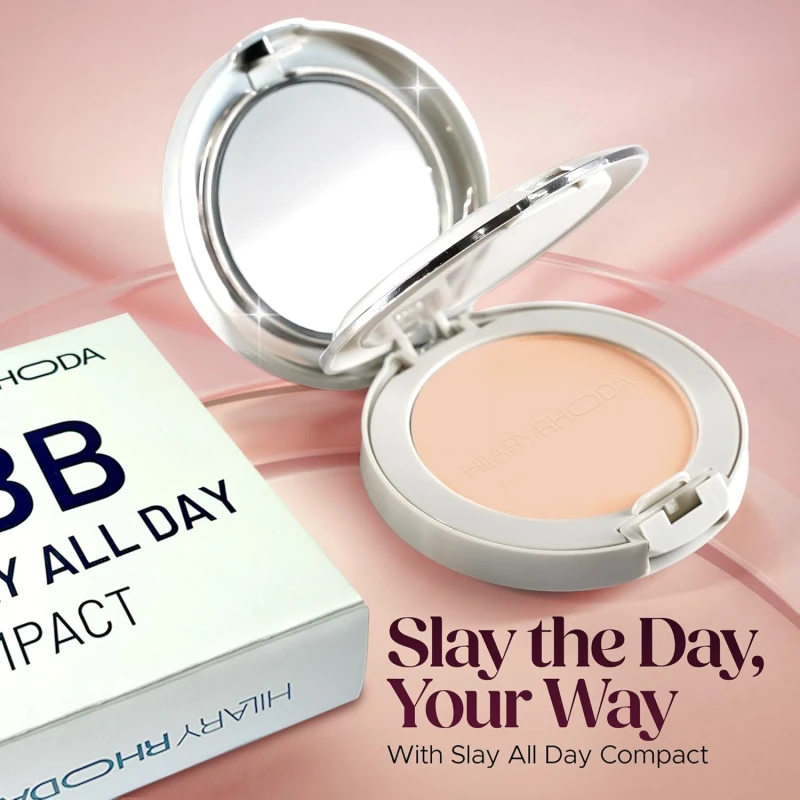 Hilary Rhoda Slay All Day Compact | 2 in 1 Compact | Matte & Shimmer Finish | Moisture-Infused & With Sponge | 20g (Natural - Shade 02) - Thumbnail 3